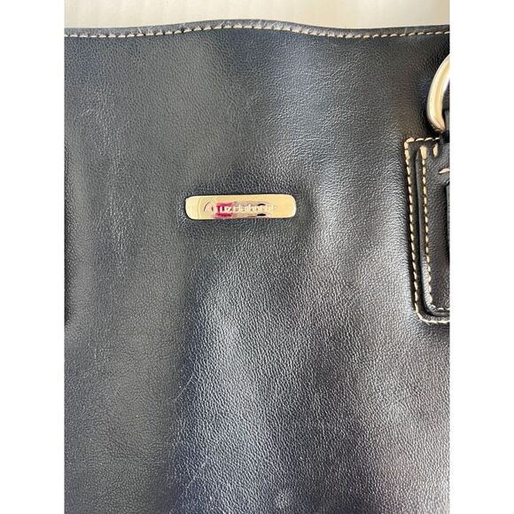 Liz Claiborne Womens Black Leather Double Handle Pocket Handbag Shoulder Bag - Picture 2 of 10